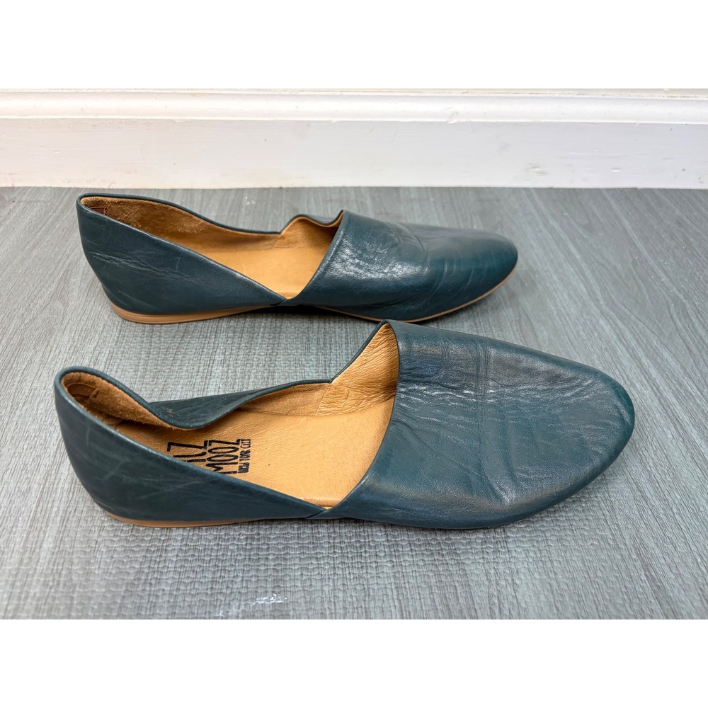 Miz Mooz Kimmy Flats US 7.5 38 Teal Blue Leather D'Orsay Slip On Almond Toe Fall - Picture 5 of 10